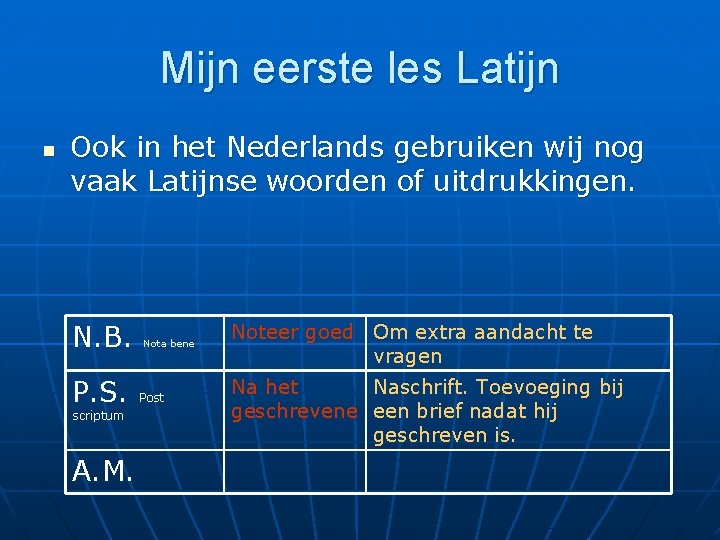 Mijn eerste les Latijn n Ook in het Nederlands gebruiken wij nog vaak Latijnse