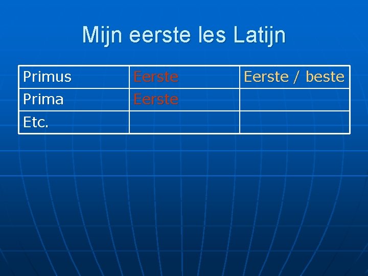 Mijn eerste les Latijn Primus Eerste Prima Eerste Etc. Eerste / beste 