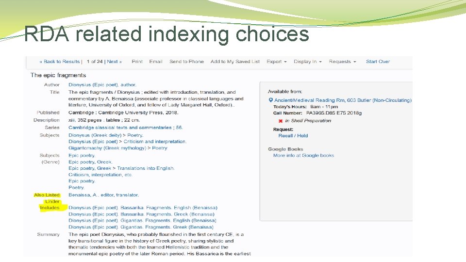 RDA related indexing choices 