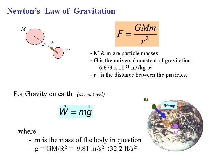 Newton’s Law of Gravitation M r F m For Gravity on earth - M Newton’s Law of Gravitation M r F m For Gravity on earth - M