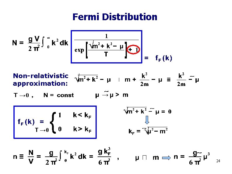 Fermi Distribution Non-relativistic approximation: 24 