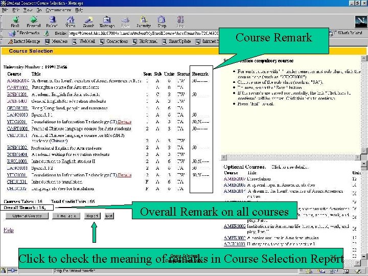 Course Remark Overall Remark on all courses 35 Click to check the meaning of