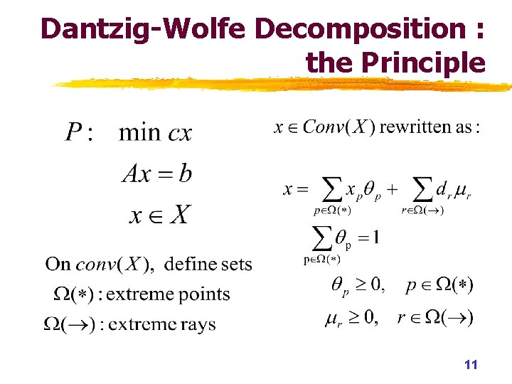 Dantzig-Wolfe Decomposition : the Principle 11 Dantzig-Wolfe Decomposition : the Principle 11