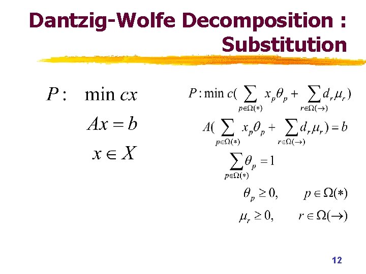 Dantzig-Wolfe Decomposition : Substitution 12 Dantzig-Wolfe Decomposition : Substitution 12