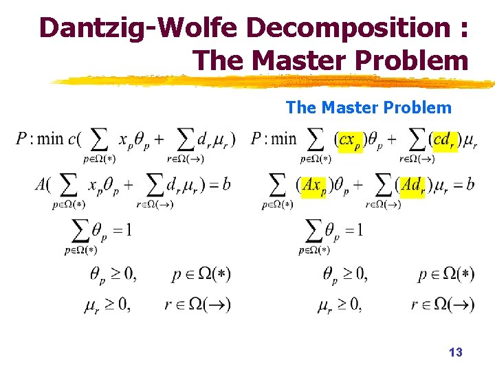 Dantzig-Wolfe Decomposition : The Master Problem 13 Dantzig-Wolfe Decomposition : The Master Problem 13