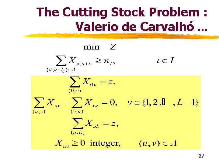 The Cutting Stock Problem : Valerio de Carvalhó. . . 27 The Cutting Stock Problem : Valerio de Carvalhó. . . 27