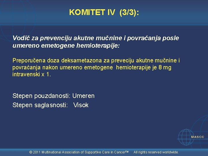 KOMITET IV (3/3): Vodič za prevenciju akutne mučnine i povraćanja posle umereno emetogene hemioterapije: