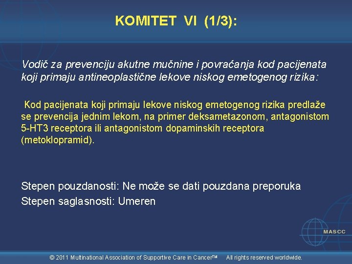 KOMITET VI (1/3): Vodič za prevenciju akutne mučnine i povraćanja kod pacijenata koji primaju