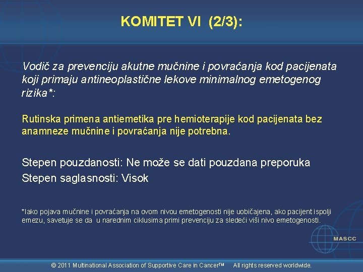 KOMITET VI (2/3): Vodič za prevenciju akutne mučnine i povraćanja kod pacijenata koji primaju
