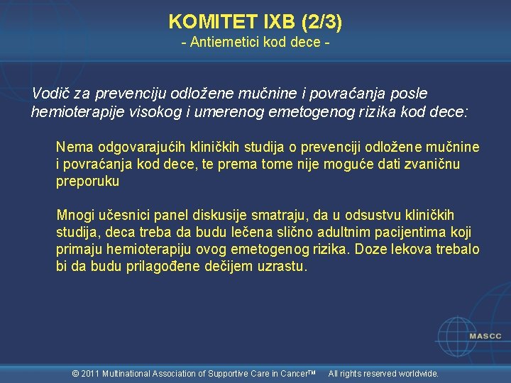 KOMITET IXB (2/3) - Antiemetici kod dece - Vodič za prevenciju odložene mučnine i