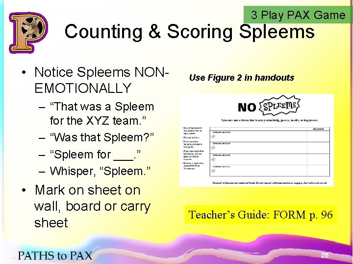 3 Play PAX Game Counting & Scoring Spleems • Notice Spleems NONEMOTIONALLY Use Figure