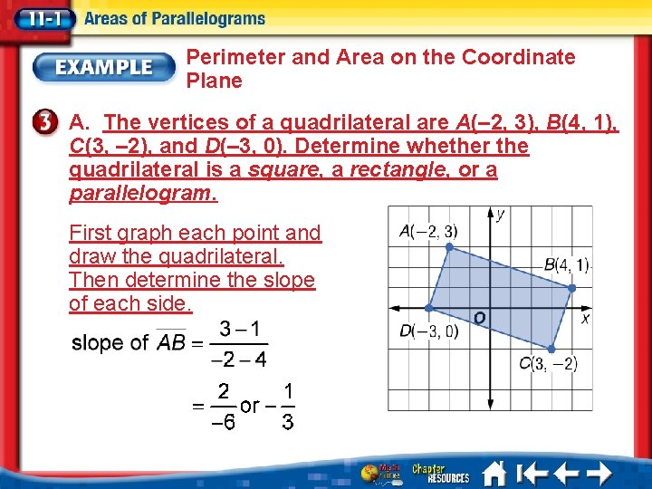 Perimeter and Area on the Coordinate Plane A. The vertices of a quadrilateral are