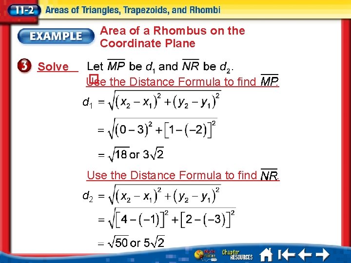 Area of a Rhombus on the Coordinate Plane Solve � the Distance Formula to