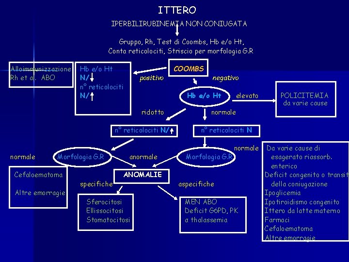 ITTERO IPERBILIRUBINEMIA NON CONIUGATA Gruppo, Rh, Test di Coombs, Hb e/o Ht, Conta reticolociti, ITTERO IPERBILIRUBINEMIA NON CONIUGATA Gruppo, Rh, Test di Coombs, Hb e/o Ht, Conta reticolociti,