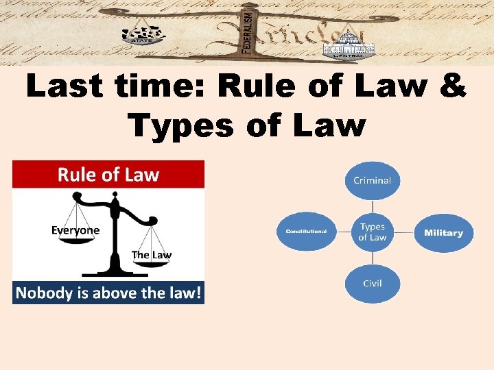 Last time: Rule of Law & Types of Law 