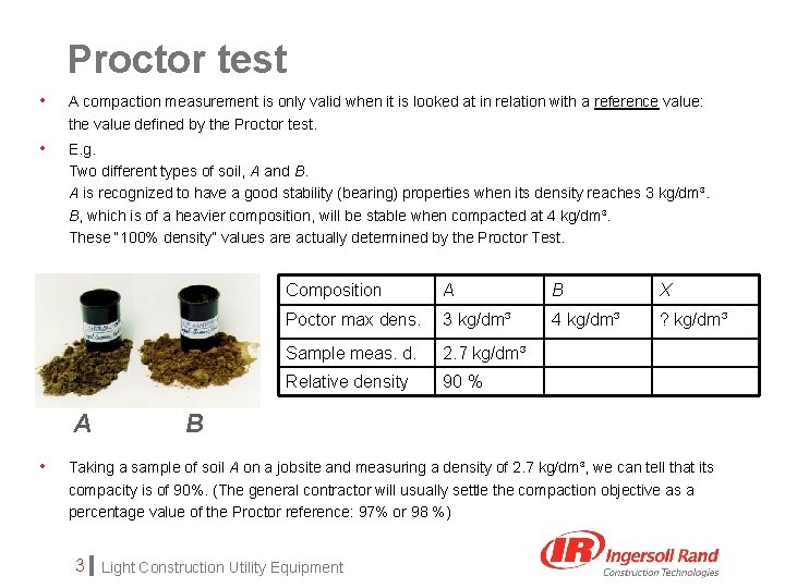 Proctor test • A compaction measurement is only valid when it is looked at