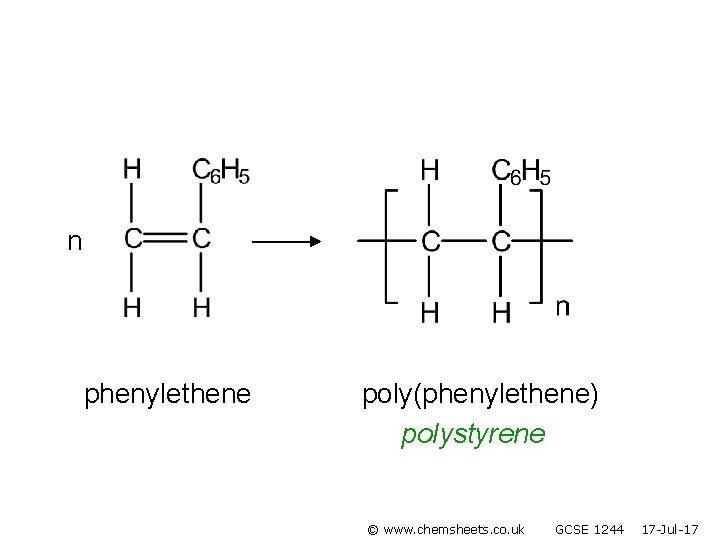 n phenylethene poly(phenylethene) polystyrene © www. chemsheets. co. uk GCSE 1244 17 -Jul-17 