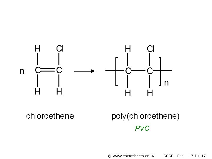 n chloroethene poly(chloroethene) PVC © www. chemsheets. co. uk GCSE 1244 17 -Jul-17 