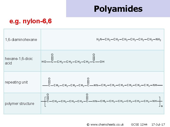 Polyamides e. g. nylon-6, 6 1, 6 -diaminohexane-1, 6 -dioic acid repeating unit polymer