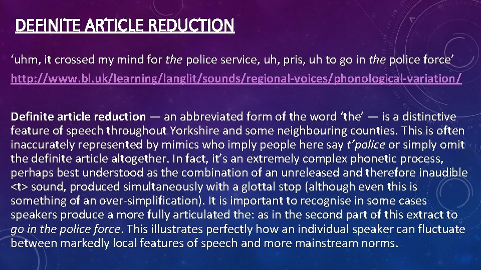 DEFINITE ARTICLE REDUCTION ‘uhm, it crossed my mind for the police service, uh, pris,