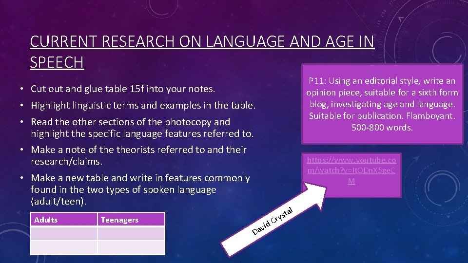 CURRENT RESEARCH ON LANGUAGE AND AGE IN SPEECH P 11: Using an editorial style,