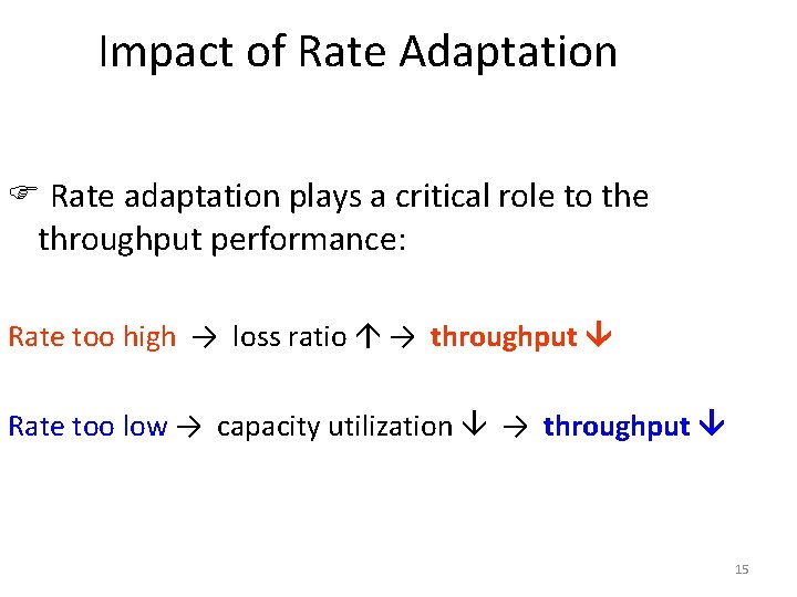 Impact of Rate Adaptation Rate adaptation plays a critical role to the throughput performance: Impact of Rate Adaptation Rate adaptation plays a critical role to the throughput performance: