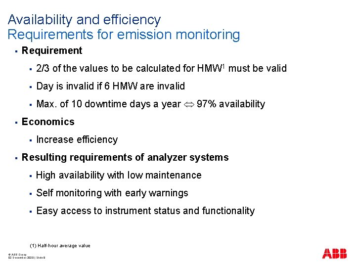 Availability and efficiency Requirements for emission monitoring § § Requirement § 2/3 of the