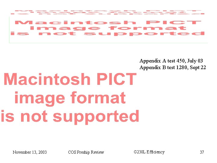 Appendix A test 450, July 03 Appendix B test 1280, Sept 22 November 13,