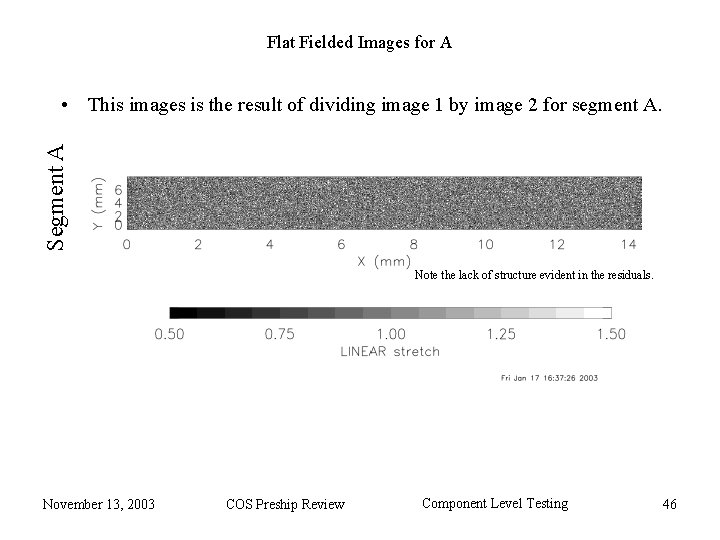 Flat Fielded Images for A Segment A • This images is the result of