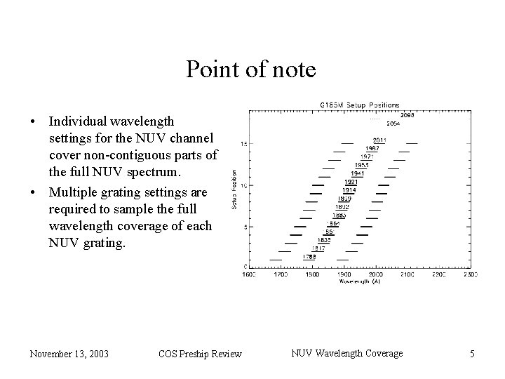 Point of note • Individual wavelength settings for the NUV channel cover non-contiguous parts
