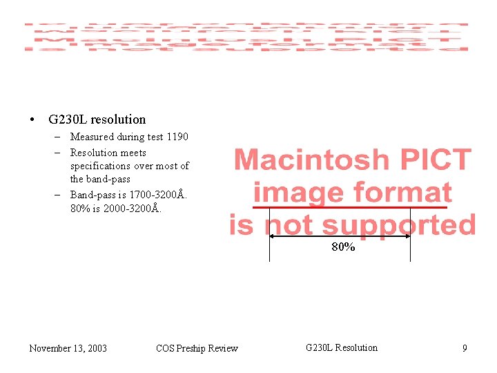  • G 230 L resolution – Measured during test 1190 – Resolution meets