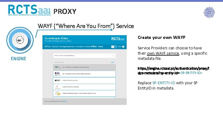 PROXY WAYF (“Where Are You From”) Service Create your own WAYF ENGINE Service Providers