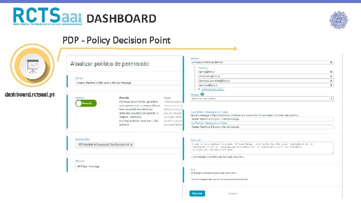 DASHBOARD PDP - Policy Decision Point dashboard. rctsaai. pt 