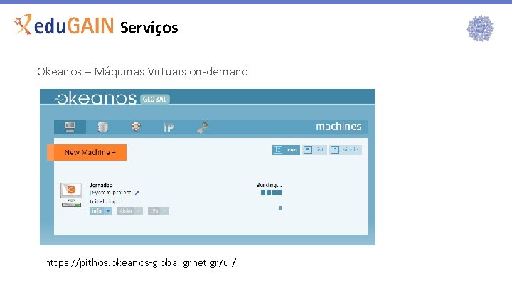 Serviços Okeanos – Máquinas Virtuais on-demand https: //pithos. okeanos-global. grnet. gr/ui/ 