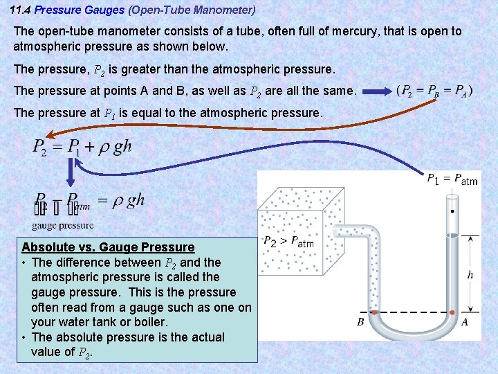 11. 4 Pressure Gauges (Open-Tube Manometer) The open-tube manometer consists of a tube, often 11. 4 Pressure Gauges (Open-Tube Manometer) The open-tube manometer consists of a tube, often