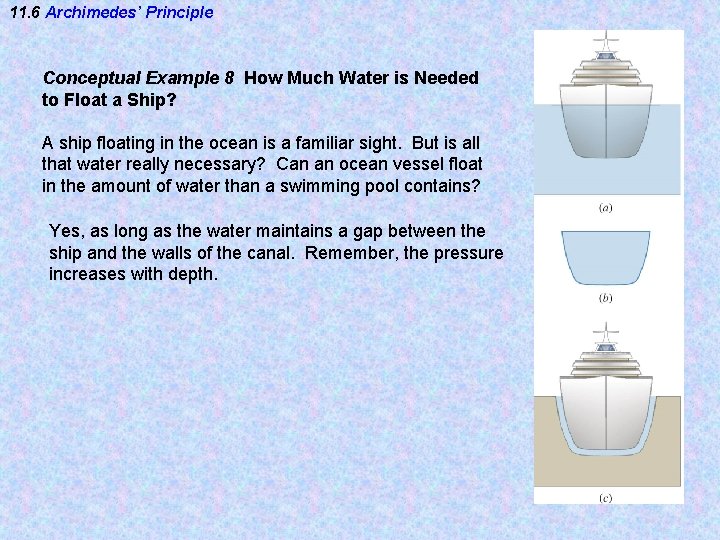 11. 6 Archimedes’ Principle Conceptual Example 8 How Much Water is Needed to Float 11. 6 Archimedes’ Principle Conceptual Example 8 How Much Water is Needed to Float