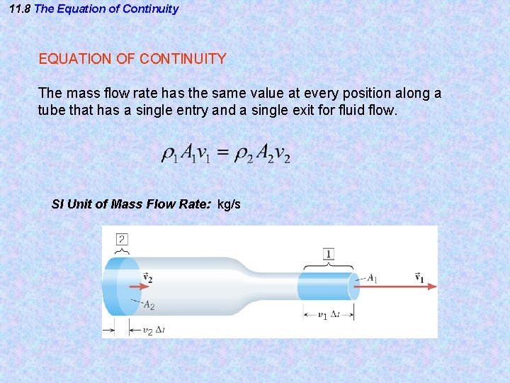 11. 8 The Equation of Continuity EQUATION OF CONTINUITY The mass flow rate has 11. 8 The Equation of Continuity EQUATION OF CONTINUITY The mass flow rate has