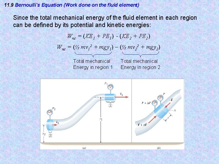 11. 9 Bernoulli’s Equation (Work done on the fluid element) Since the total mechanical 11. 9 Bernoulli’s Equation (Work done on the fluid element) Since the total mechanical
