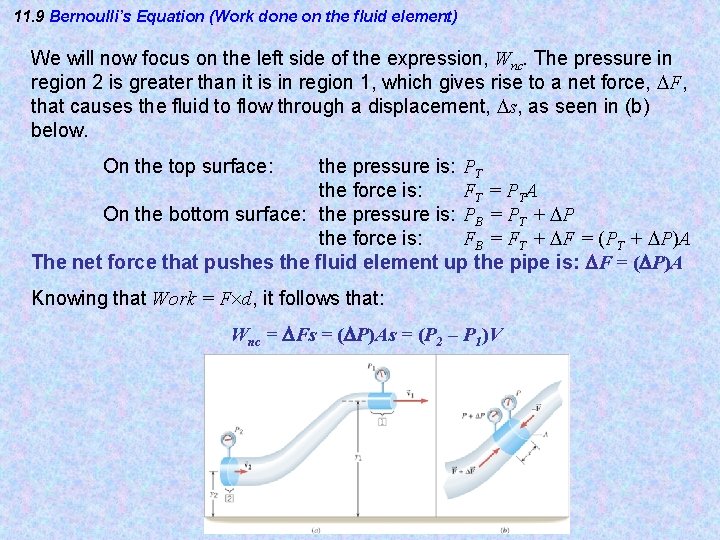 11. 9 Bernoulli’s Equation (Work done on the fluid element) We will now focus 11. 9 Bernoulli’s Equation (Work done on the fluid element) We will now focus