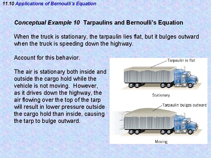 11. 10 Applications of Bernoulli’s Equation Conceptual Example 10 Tarpaulins and Bernoulli’s Equation When 11. 10 Applications of Bernoulli’s Equation Conceptual Example 10 Tarpaulins and Bernoulli’s Equation When