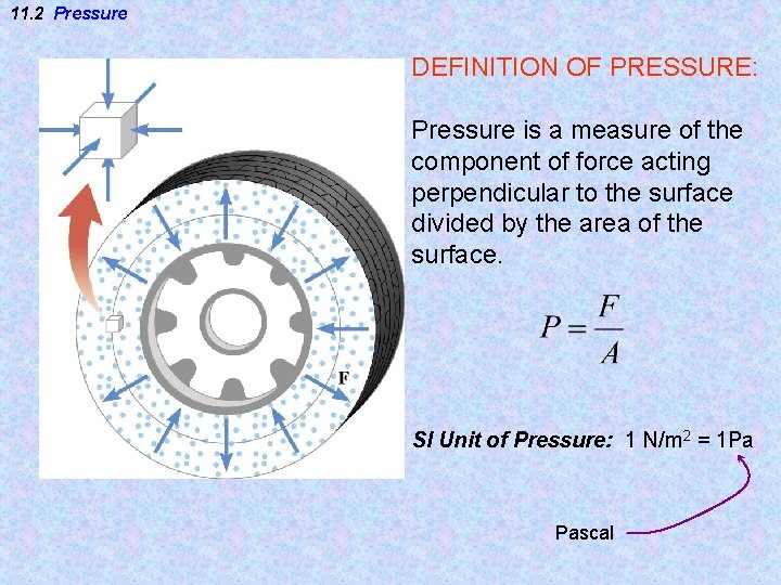 11. 2 Pressure DEFINITION OF PRESSURE: Pressure is a measure of the component of 11. 2 Pressure DEFINITION OF PRESSURE: Pressure is a measure of the component of