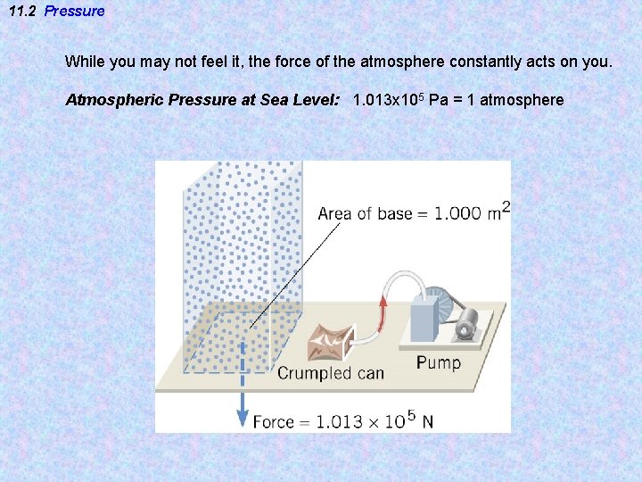 11. 2 Pressure While you may not feel it, the force of the atmosphere 11. 2 Pressure While you may not feel it, the force of the atmosphere