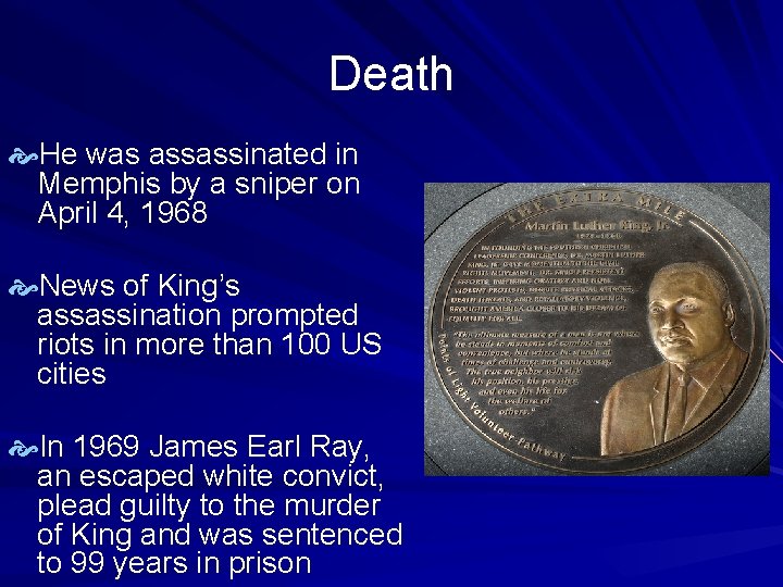 Death He was assassinated in Memphis by a sniper on April 4, 1968 News