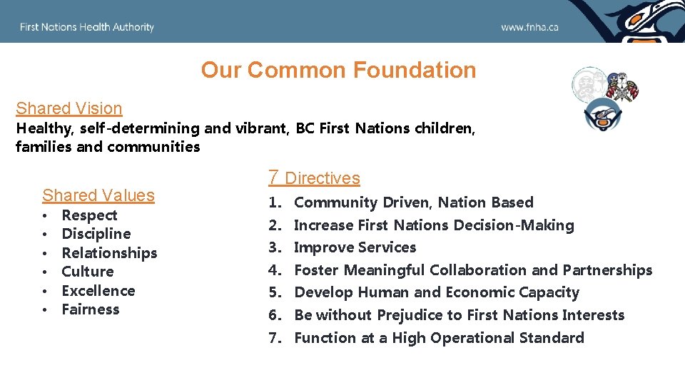 Our Common Foundation Shared Vision Healthy, self-determining and vibrant, BC First Nations children, families