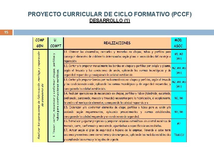 PROYECTO CURRICULAR DE CICLO FORMATIVO (PCCF) DESARROLLO (1) 15 