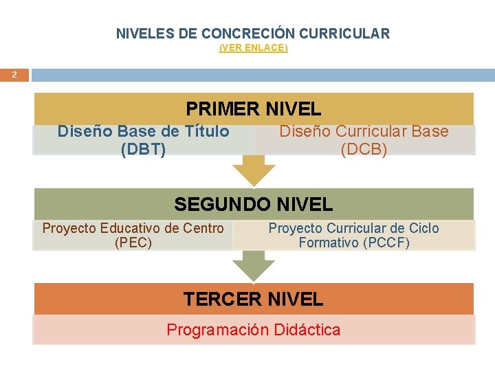 NIVELES DE CONCRECIÓN CURRICULAR (VER ENLACE) 2 PRIMER NIVEL Diseño Base de Título (DBT)