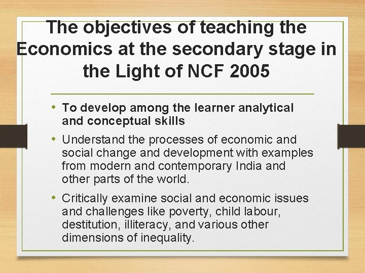 The objectives of teaching the Economics at the secondary stage in the Light of