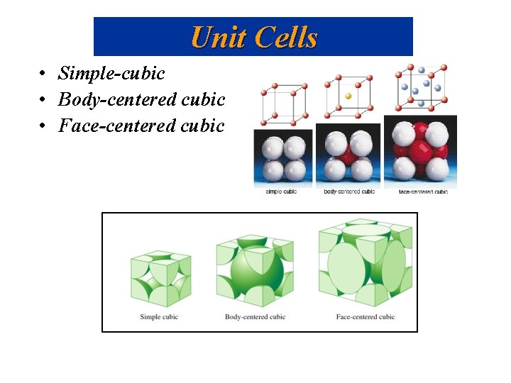 Unit Cells • Simple-cubic • Body-centered cubic • Face-centered cubic 