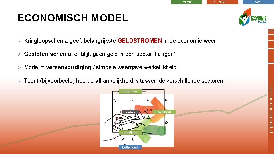 mavo >> havo vwo ECONOMISCH MODEL Ø Kringloopschema geeft belangrijkste GELDSTROMEN in de economie