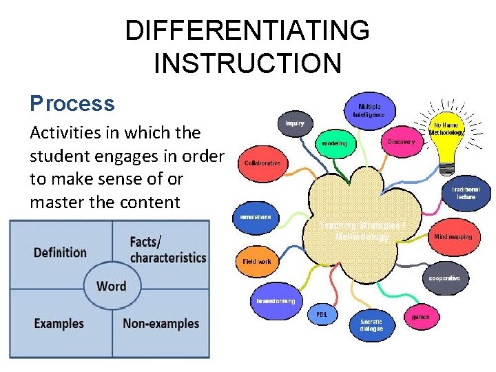 DIFFERENTIATING INSTRUCTION Process Activities in which the student engages in order to make sense